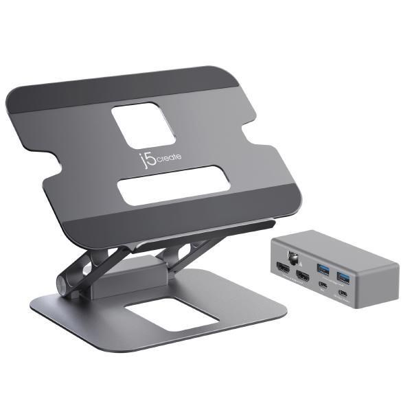 J5create JTS427 Multi-Angle Dual 4K Hdmi Docking Laptop Stand With Usb-C 100W PD Pass Through (Usb-C Dock W/ 4K Hdmi, 2 X Usb-A, Usb-C Host, Usb-C PD)