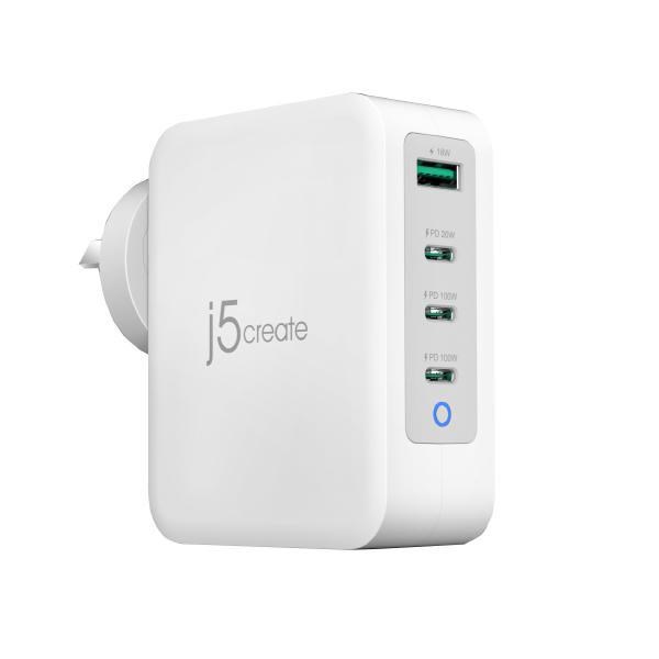 J5create Jup43130 130W GaN Usb-C 4-Port Charger - (Usb-C PDx 3, Usb-A X 1 With Auto Balance Output) - Charge Your Phones, Tablets, Or Laptops