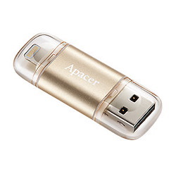Apacer Ah190 64GB Gold Dual Flash (Usb 3.1 Type A + Lightning)(Apple MFi Certified, Works With iPhone iPad)