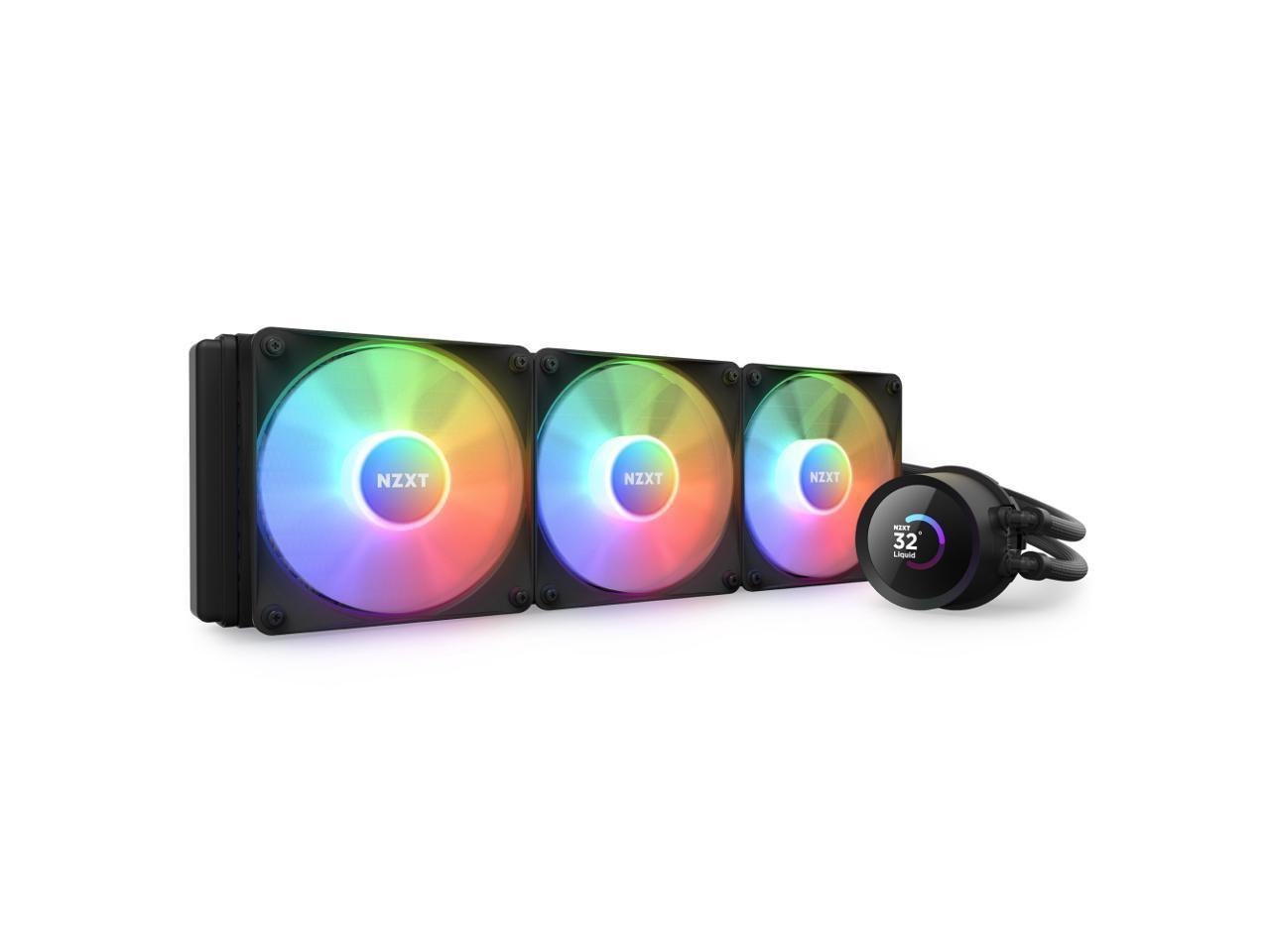 NZXT Kraken RGB 360MM - RL-KR360-B1- Aio RGB Cpu Liquid Cooler - LCD Display - 3 X F120RGB Core Fans Radiator Fans Black Lga 1700 / Am5 Compatible