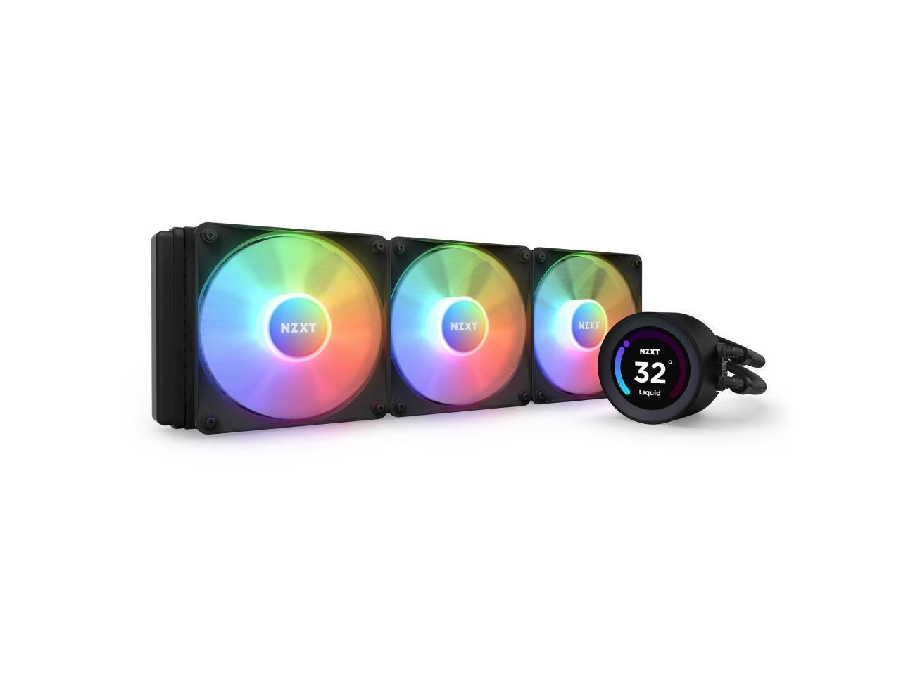 NZXT Kraken Elite RGB 360MM - Rl-Kr36e-B1 – RGB Aio Cpu Liquid Cooler – Customizable LCD Display - 3 X F120RGB Core Fans Radiator Fans Black Lga 1700 / Am5 Compatible