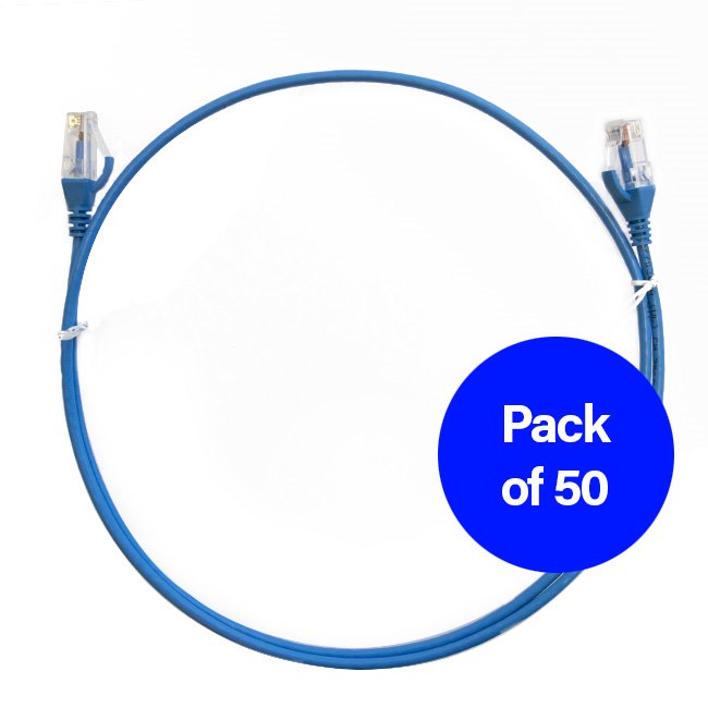 4Cabling 2M Cat 6 Ultra Thin LSZH Pack Of 50 Ethernet Network Cable. Blue