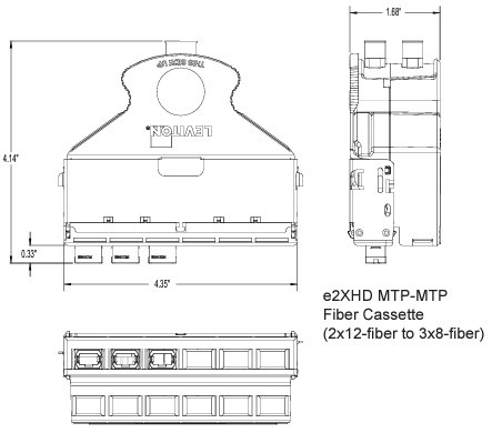 Leviton | E2xhd Engage MTP Cassette, (0.50dB), 24-Fibre, Om4, LC Shuttered To 2x12-Fibre MTP (Male), Universal Polarity, Black Latch | Heather Violet