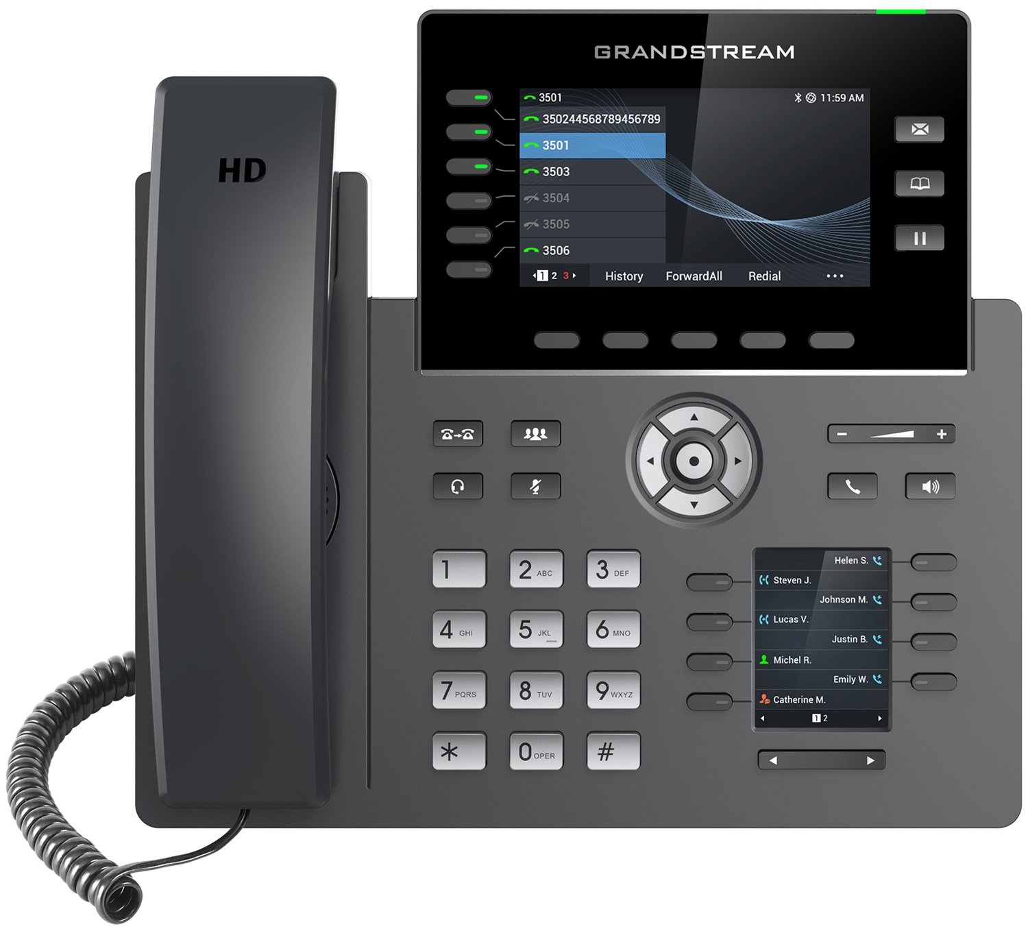 Grandstream 6 Lines, 6 Sip Accounts, 4.3'' And 2.4'' Screen, PoE, WiFi