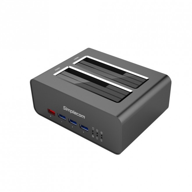 Simplecom SD352 Usb 3.0 To Dual Sata Aluminium Docking Station With 3-Port Hub And 1 Port 2.1A Usb Charger