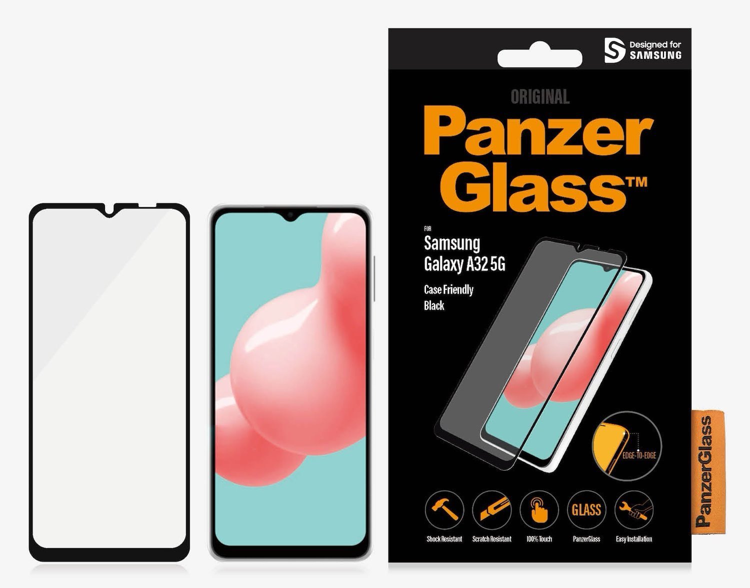 PanzerGlass™ Samsung Galaxy A32 5G Screen Protector - (7252), Anti Bacterial, Anti-Fingerprint, Crystal Clear, Rounded Edges, Full Frame Coverage