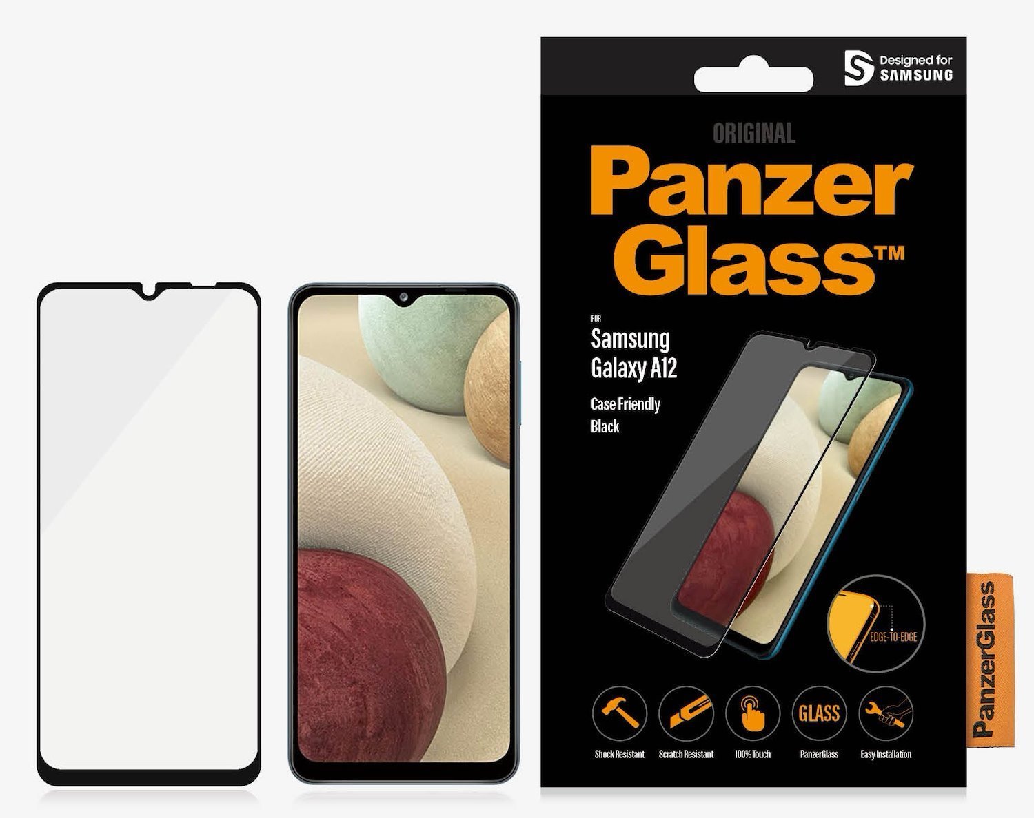 PanzerGlass™ Samsung Galaxy A12 Screen Protector - (7251), Anti Bacterial, Anti-Fingerprint, Crystal Clear, Rounded Edges, Full Frame Coverage