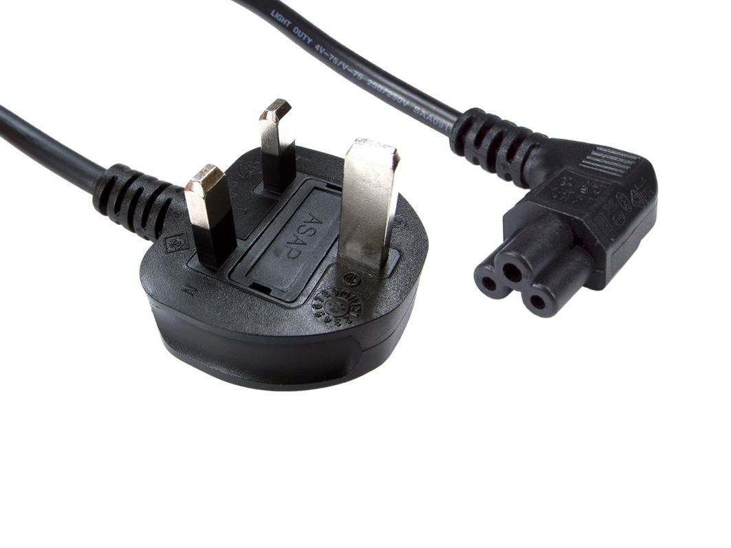 Cables Direct Type G/C5 1.8M Black Power Plug Type G C5 Coupler (1.8M Uk Plug To Right Angled C5 Mains Lead)