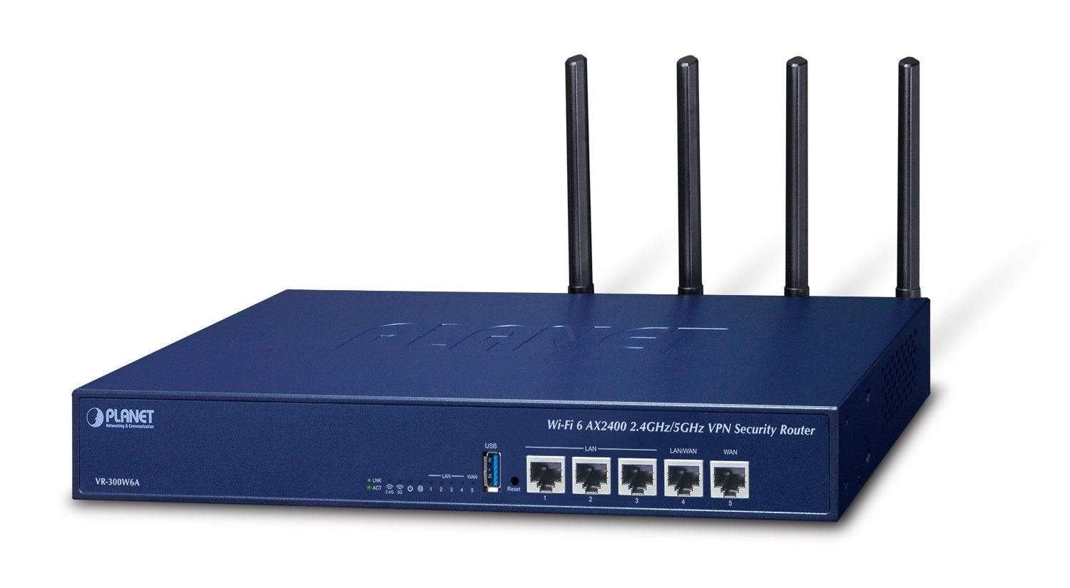 Planet Wi-Fi 6 Ax2400 2.4GHz/5GHz Wireless Router Gigabit Ethernet Blue (Wi-Fi 6 Ax2400 2.4GHz/5GHz - VPN Security Router [2400Mbps - 802.11Ax 5-Port 10/100/1000T Dual-WAN Fai Wi-Fi 6 Ax2400 2.4GHz/