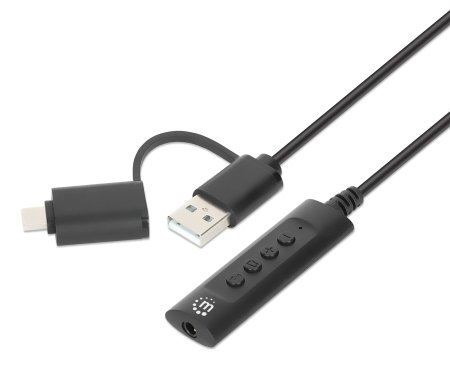 Manhattan Usb-C & Usb-A To 3.5 MM Stereo Audio Aux Adapter Cable 2-In-1 Male To Female Cable 1M Supports A Headset's Mic And Audio Function Ctia Standard Volume And Mute Control Black (Usb-C /