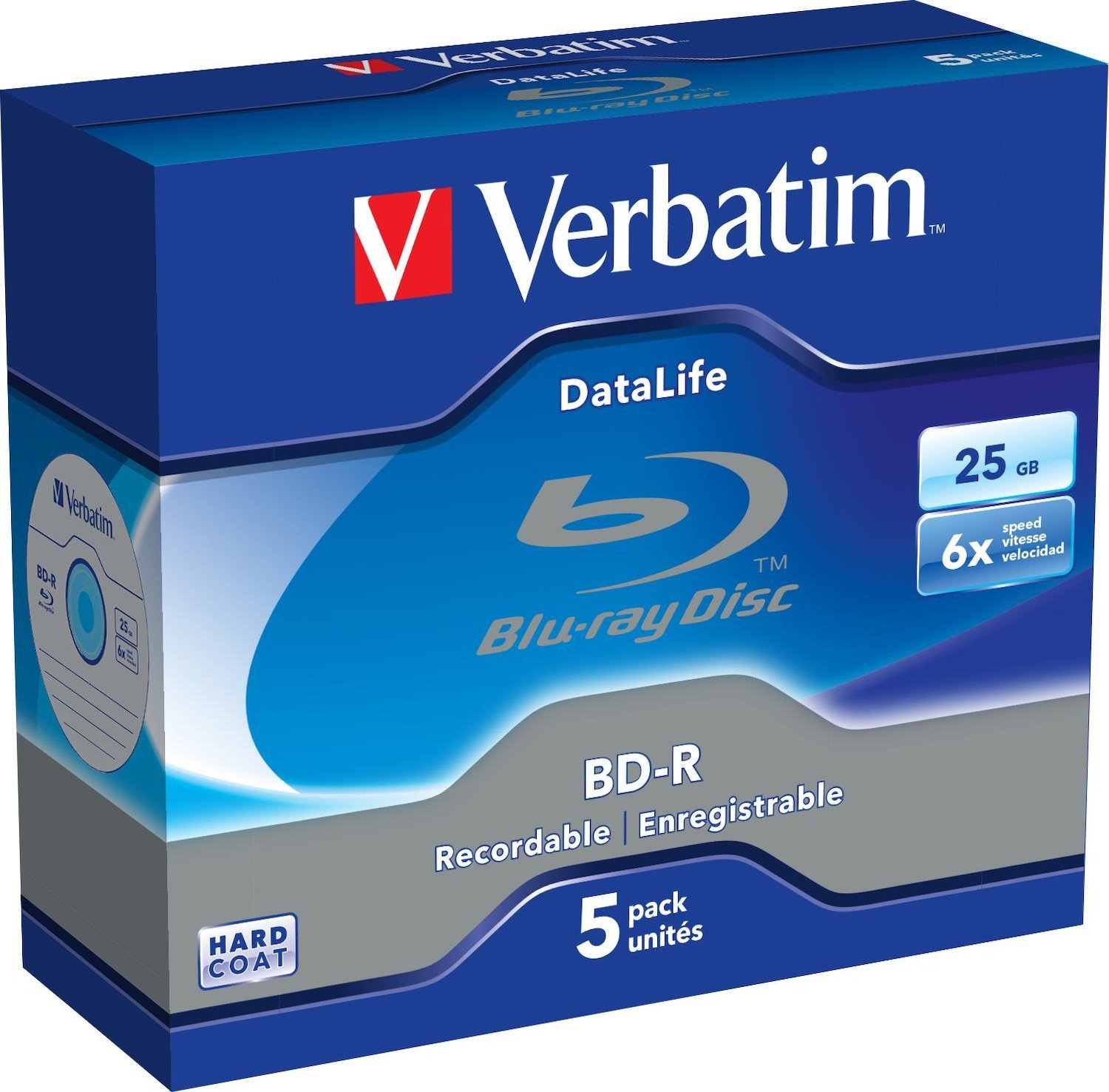 Verbatim DataLife Blu-ray Recordable Media - BD-R - 6x - 25 GB - 5 Pack Spindle - Retail