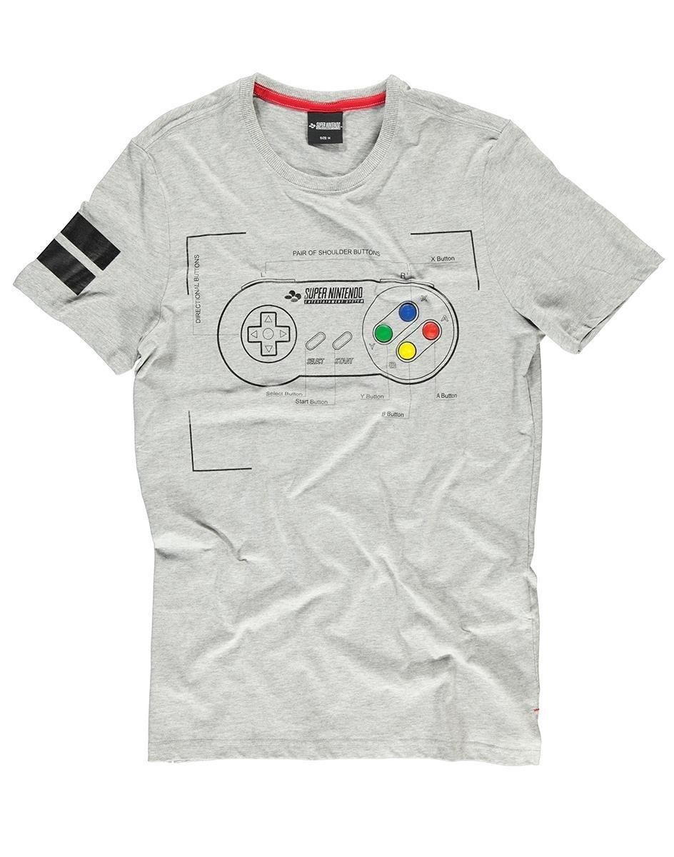 Nintendo Difuzed Super Power T-Shirt Crew Neck Short Sleeve (Nintendo Snes Controller Super Power T-Shirt Male Extra Extra Large Grey [TS241058NTN-2XL])