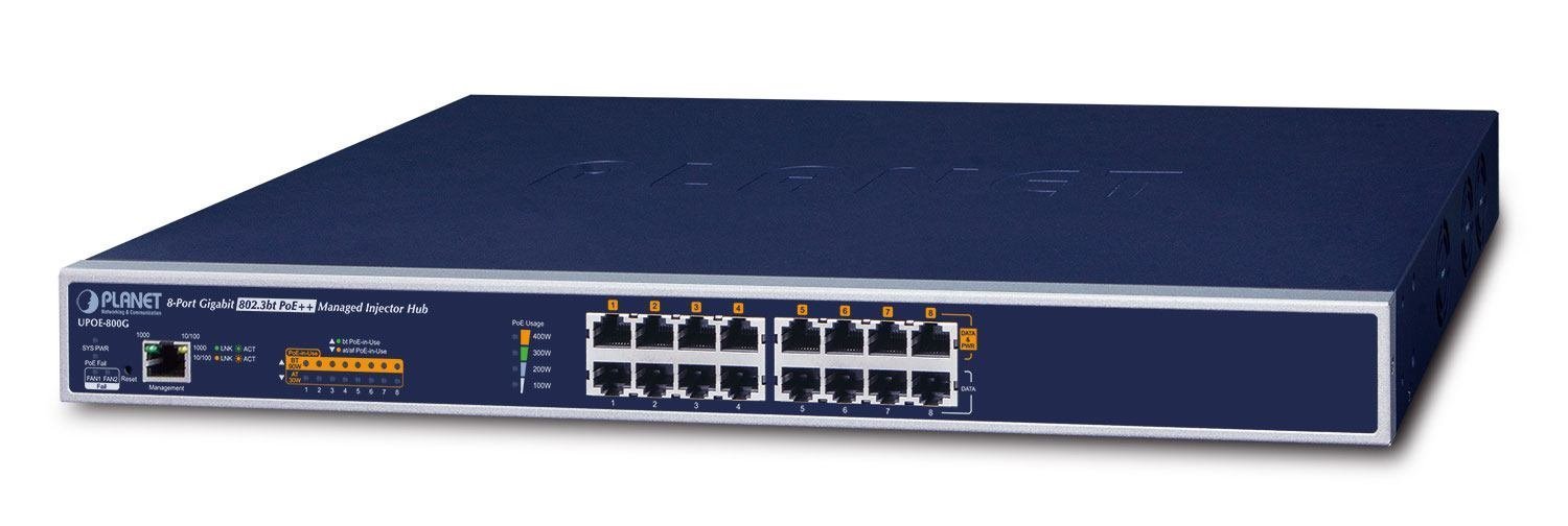 Planet Upoe-800G Network Switch Managed Gigabit Ethernet [10/100/1000] Power Over Ethernet [PoE] Blue (8-Port Gigabit 60W Ultra - PoE Managed Injector Hub - 400W - Warranty: 36M)