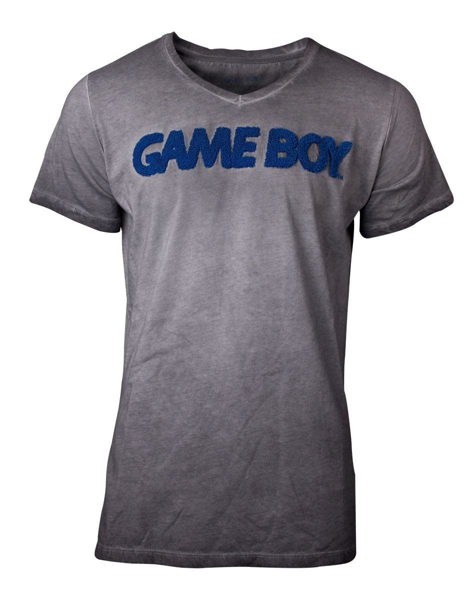 Nintendo Difuzed Gameboy T-Shirt Crew Neck Short Sleeve (Nintendo Gameboy 3D Logo Acid Washed T-Shirt Male Extra Extra Large Grey [TS127478NTN-2XL])