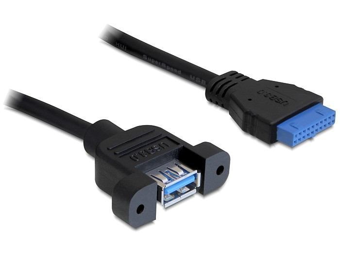 DeLOCK 0.5M Usb 3.0 F/F Usb Cable Usb A Idc Black (Delock Kabel Usb 3.0 Pin Header > 1X Usb 3.0 Type-A Female)