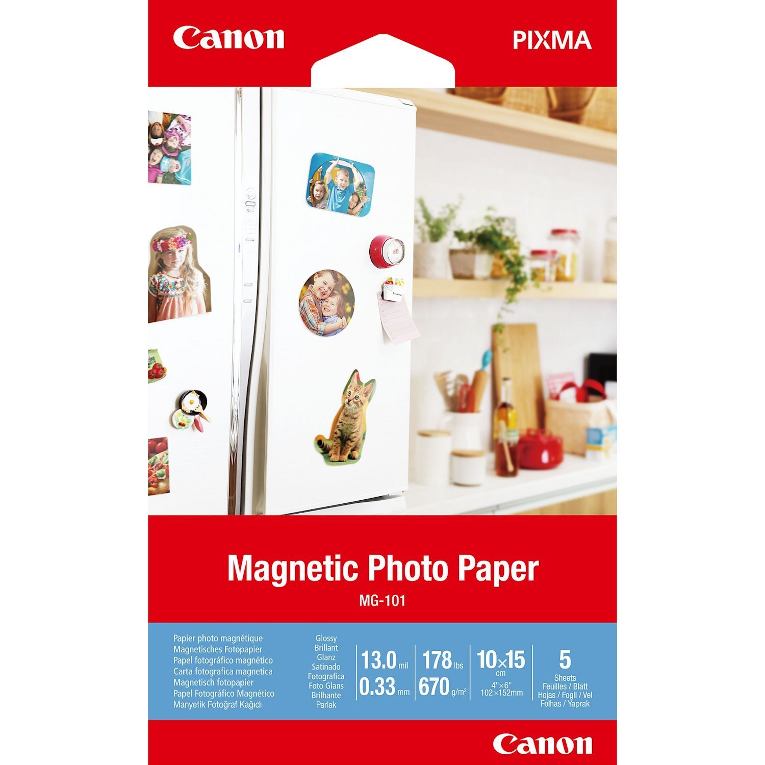 Canon MG-101 Magnetic Photo Paper 4X6 5 Sheets (Canon MC-G01White 4 X 6 Inch Magentic Photo Paper 5 Sheets - 3634C002)