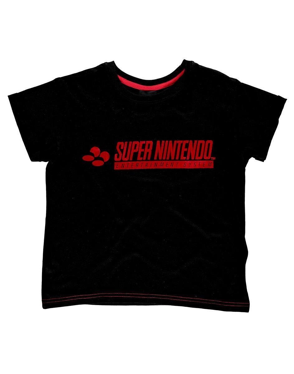 Nintendo TS126084NTN-L Shirt/Top T-Shirt Crew Neck Short Sleeve (Nintendo Snes Logo Cropped T-Shirt Female Large Black [TS126084NTN-L])