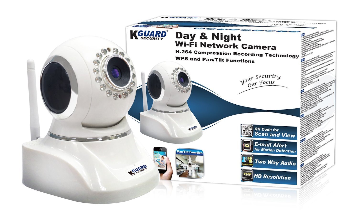 Kguard QRT-301 PanTilt Ip Camera Ip Security Camera Indoor Box 1280 X 720 Pixels (Kguard QRT Single Pan/Tilt Ip Cam)