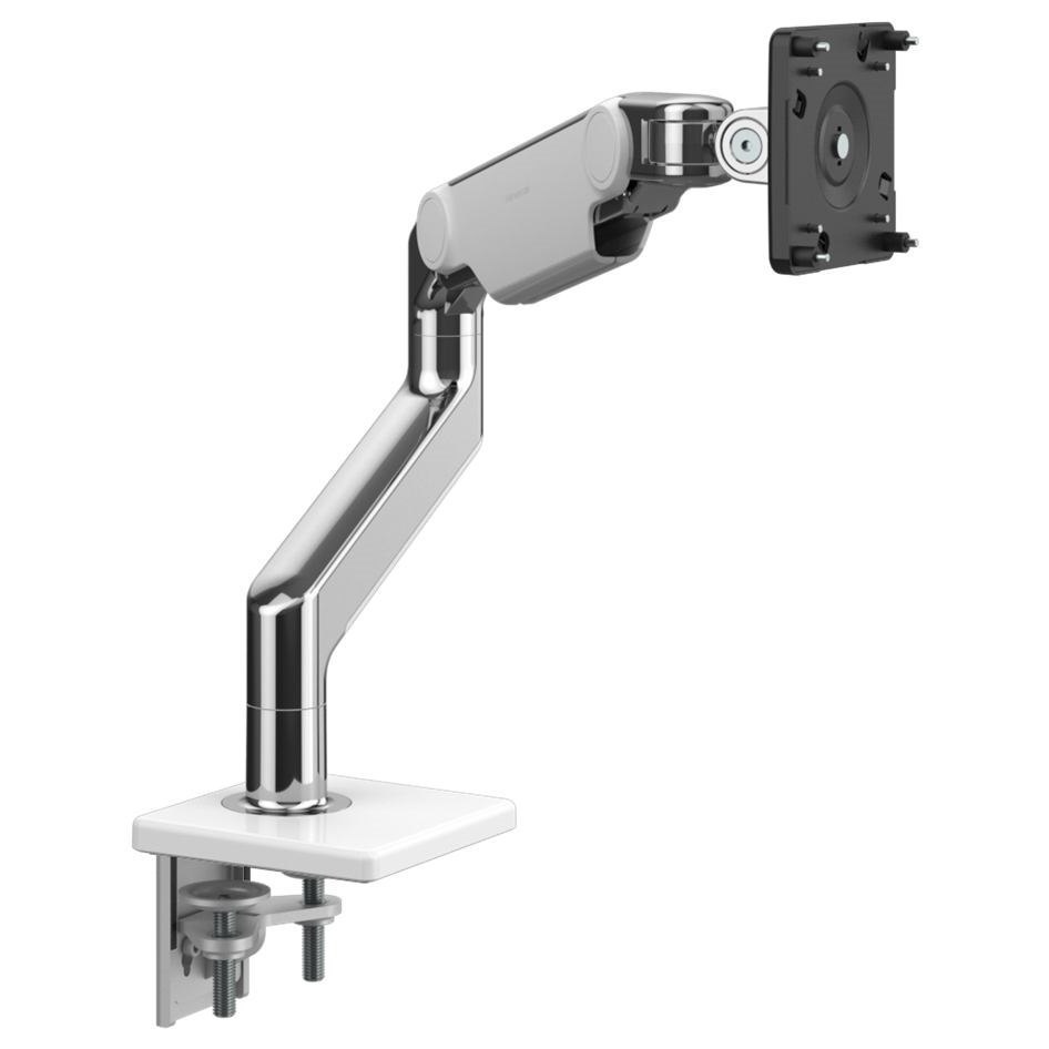 Humanscale M8.1 Silver White Desk (Humanscale M8.1 Monitor Arm With Two-Piece Clamp Mount Base Polished Aluminium With White Trim)