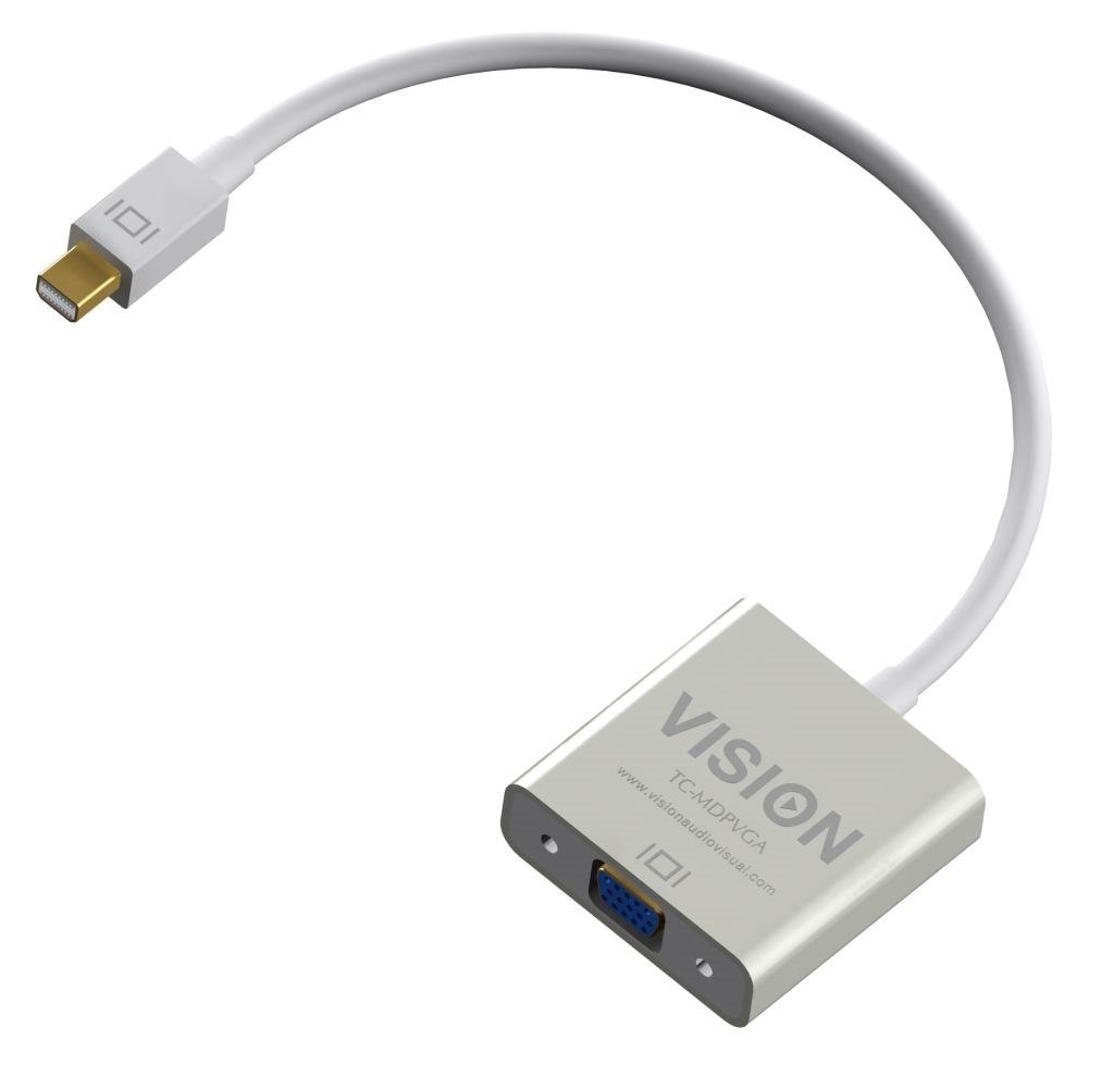Vision Tc-Mdpvga Video Cable Adapter 0.220 M Mini DisplayPort Vga [D-Sub] White (Vision Professional Installation-Grade Mini DisplayPort To Vga Adaptor - Lifetime Warranty - Lifetime Warranty - Maximu