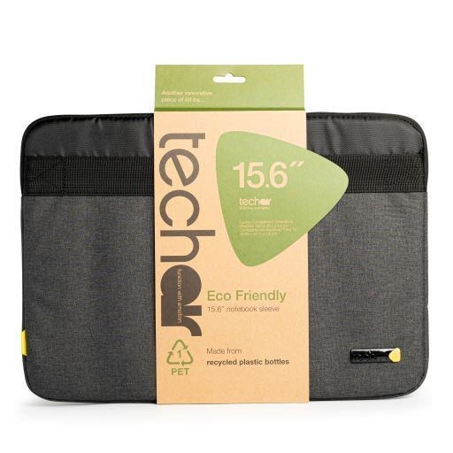 Techair 14-15.6 Eco Sleeve Manufactured From Recycled Plastic Bottles; On Average 17 X 250ML Plastic Bottles Or 12 X 350ML Are Recycled Into Each Case. 2 Tone Styled Product Contrasts A Textured Grey