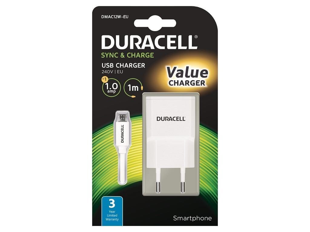 Duracell Dmac12w-Eu Mobile Device Charger White (Duracell 1A Phone Charger + Cable)
