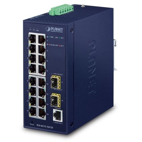 Planet Igs-4215-16T2s Network Switch Managed L2/L4 Gigabit Ethernet [10/100/1000] Blue (Ip30 Industrial L2/L4 16-Port - 10/100/1000T + 2-P 100/1000X - SFP Managed Switch Dual Redundant Power Input On