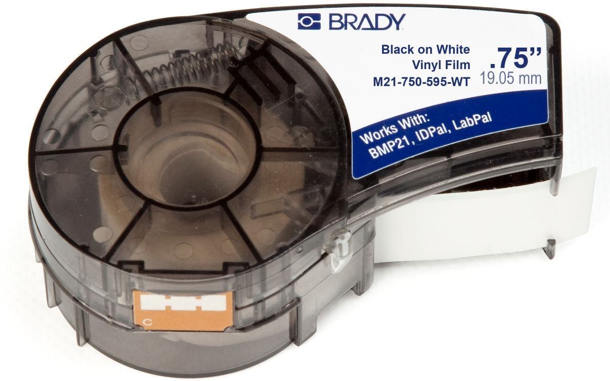 Brady 142797 Black White Self-Adhesive Printer Label (Black On White Vinyl Tape For - Bmp21-Plus Bmp21-Lab BMP21 - Idpal Labpal 19.05 MM X 6.40 M Vinyl - Warranty: 12M)