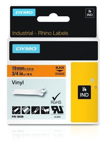 Dymo 19MM Rhino Coloured Vinyl Label-Making Tape D1 (Dymo 18436 19MM Orange Vinyl Tape - S0718500)
