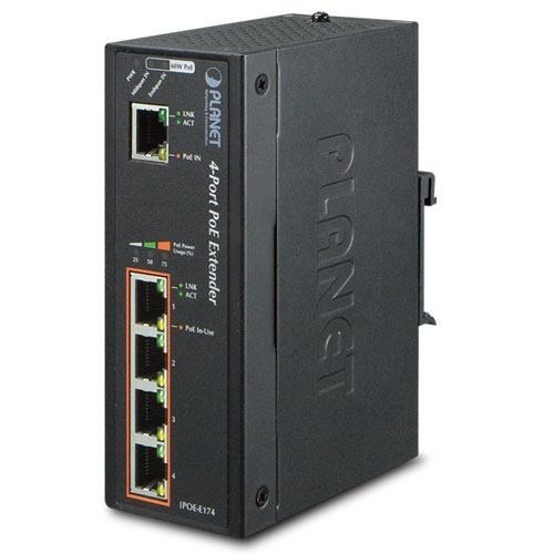 Planet Ipoe-E174 Network Extender Network Transmitter Blue 10 1000 100 Mbit/S (Ip30 Industrial 1-Port 60W - Ultra Poe To 4-P 802.3Af/At - Gigabit Poe Extender [-40 To 75 C] - Warranty: 60M)