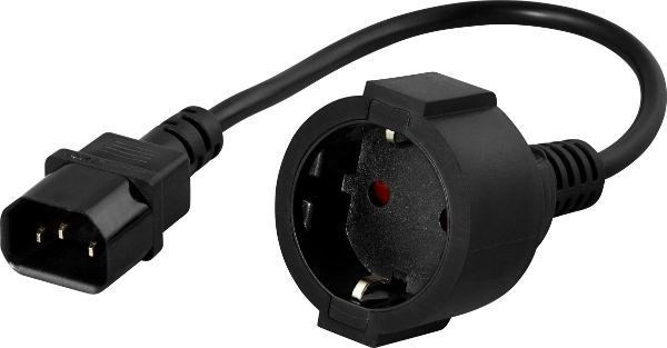PowerWalker 91015003 Power Cable Black 0.2 M C14 Coupler Cee7/3 (Iec C14 To Schuko Converter - Convert Iec C14 To Schuko - Warranty: 24M)