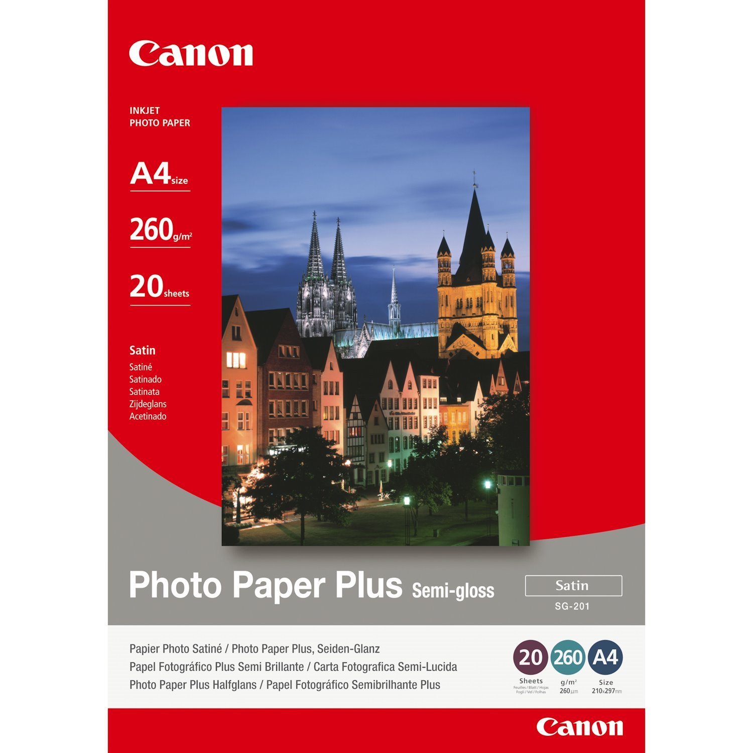 Canon SG-201 Semi-Gloss Photo Paper Plus A4 - 20 Sheets (Canon SG-201 A4 Semi Glossy Photo Paper 20 Sheets - 1686B021)