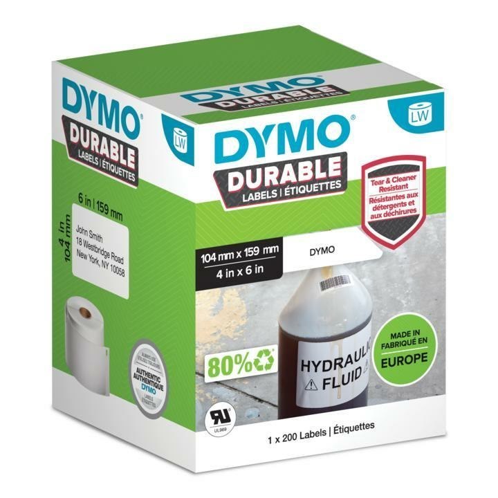 Dymo LabelWriter™ Durable Labels - 104 X 159MM (Dymo 2112287 LW Durable Extra Large Shipping Label 104MM X 159MM Black On White)
