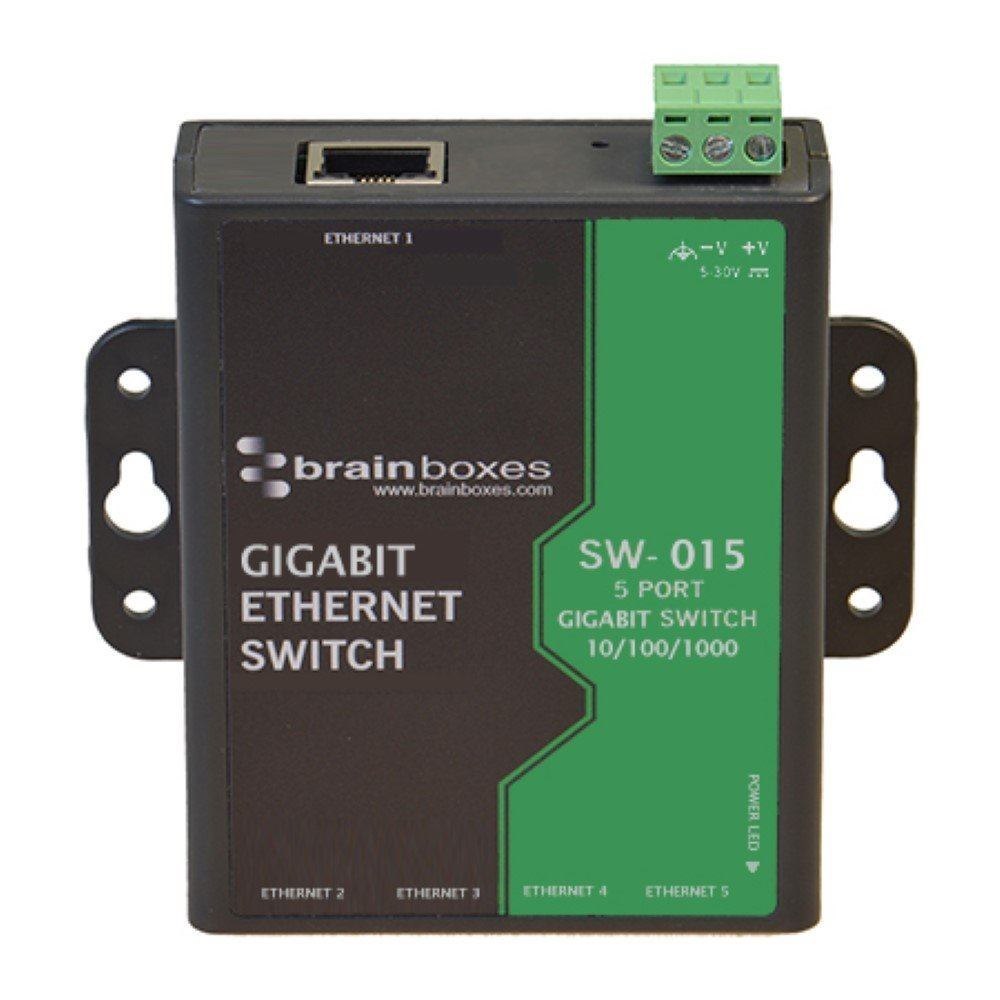Brainboxes SW-015 Network Switch Unmanaged Gigabit Ethernet [10/100/1000] Black Green (Compact 5 Port Gigabit - Ethernet Switch Din Rail - Mountable SW-015 Unmanaged Gigabit Ethernet [10/100/1000]