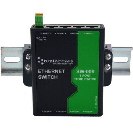 Brainboxes SW-008 Network Switch Unmanaged Fast Ethernet [10/100] Black Green (8 Port Unmanaged Ethernet - Switch Wall Mountable SW-008 - Unmanaged Fast Ethernet [10/100] Wall Mountable - Warranty