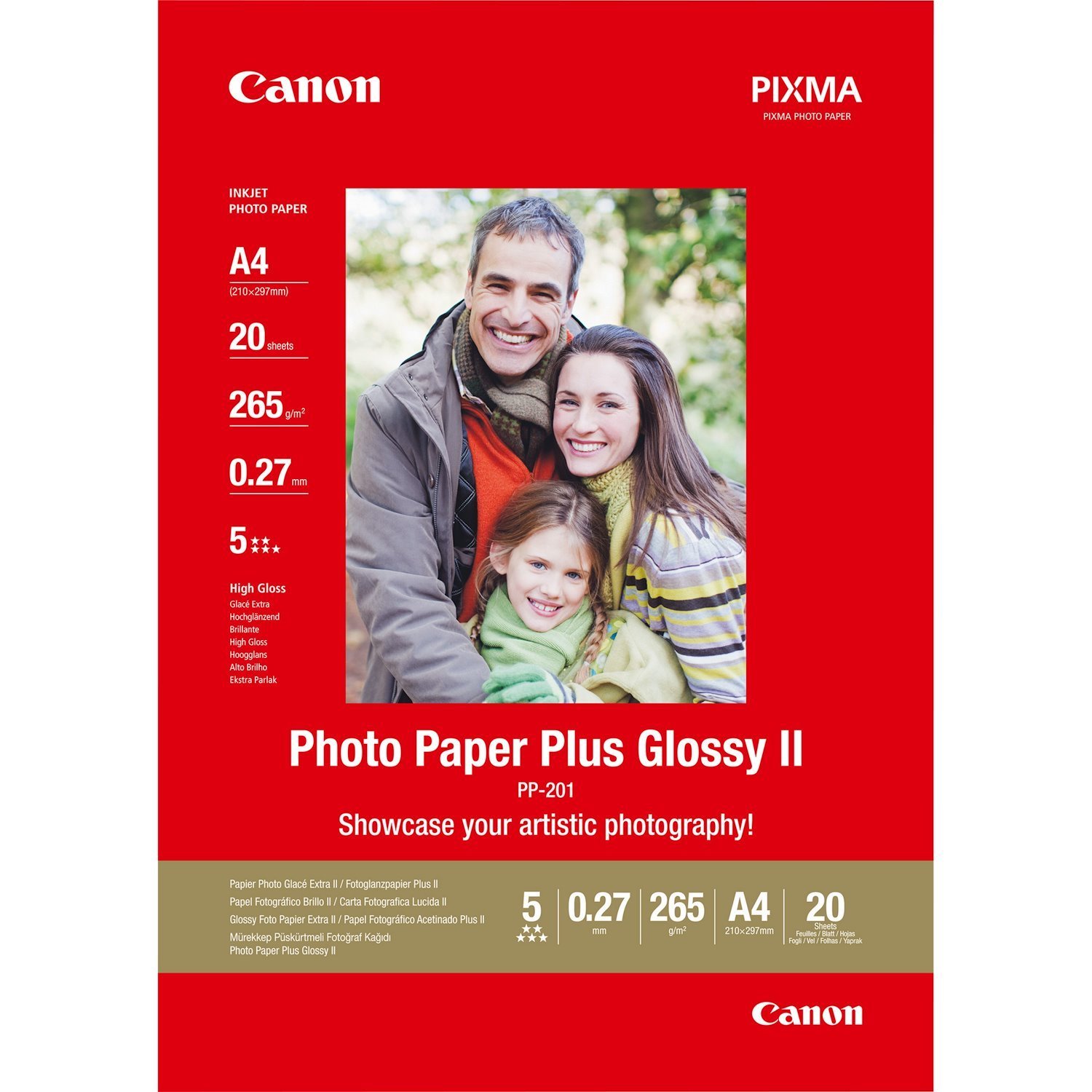 Canon PP-201 Glossy Ii Photo Paper Plus A4 - 20 Sheets (Canon PP-201 Glossy Photo Paper A4 20 Sheets - 2311B019)