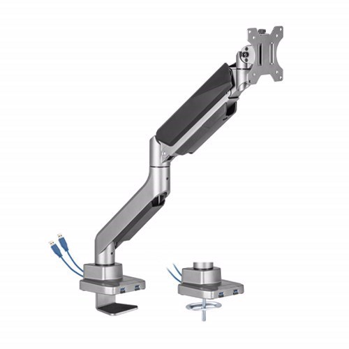 Brateck Single Monitor Economy Heavy-Duty Gas Spring Monitor Arm With Usd3.1 Ports Fit Most 17'-35' Up 15KG