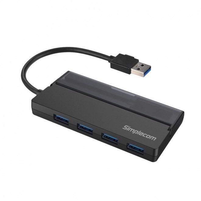 Simplecom CH329 Portable 4 Port Usb 3.2 Gen1 (Usb 3.0) 5Gbps Hub With Cable Storage - Black