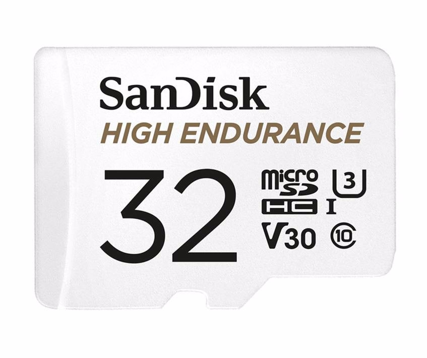 SanDisk 32GB microSD High Endurance 100MB/s 40MB/s 2.5K HRS 4K Uhd C10 U3 V30 -40°C To 85°C Heat Freeze Shock Temperature Water X-Ray Proof SD Adapter