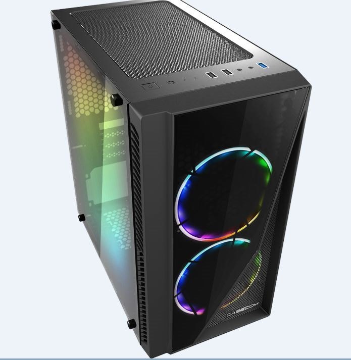 Casecom Gamming XM-91 Front & Side Transparent Temper Glass Micro Atx With No PSU-has 2X 12CM 18 Led Fans 6 Colours Single Ring , 0.5SPCC