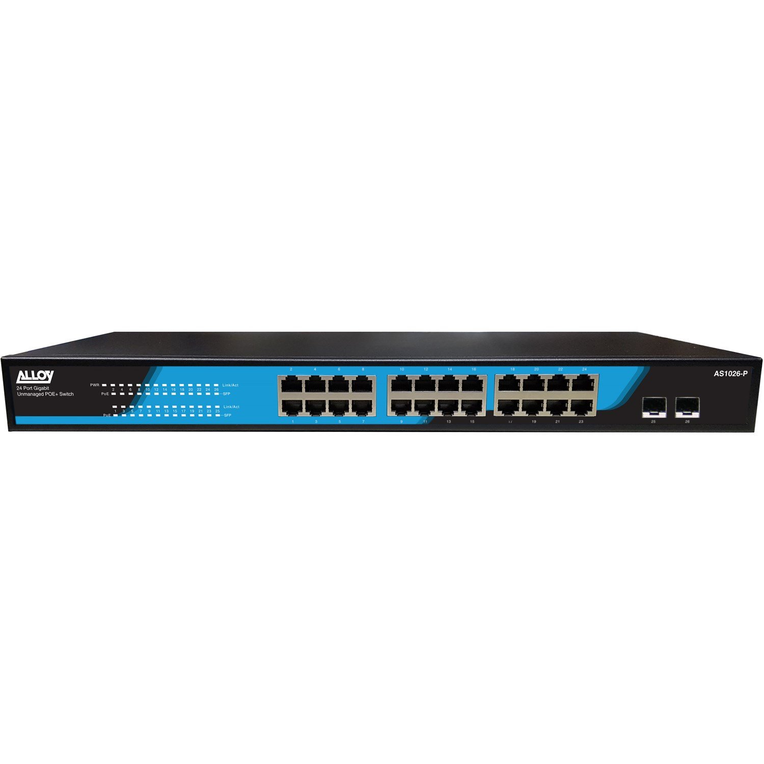 Alloy 24 Port Unmanaged Gigabit 802.3At PoE Switch + 2X 1000Mb SFP Ports, 250 Watts