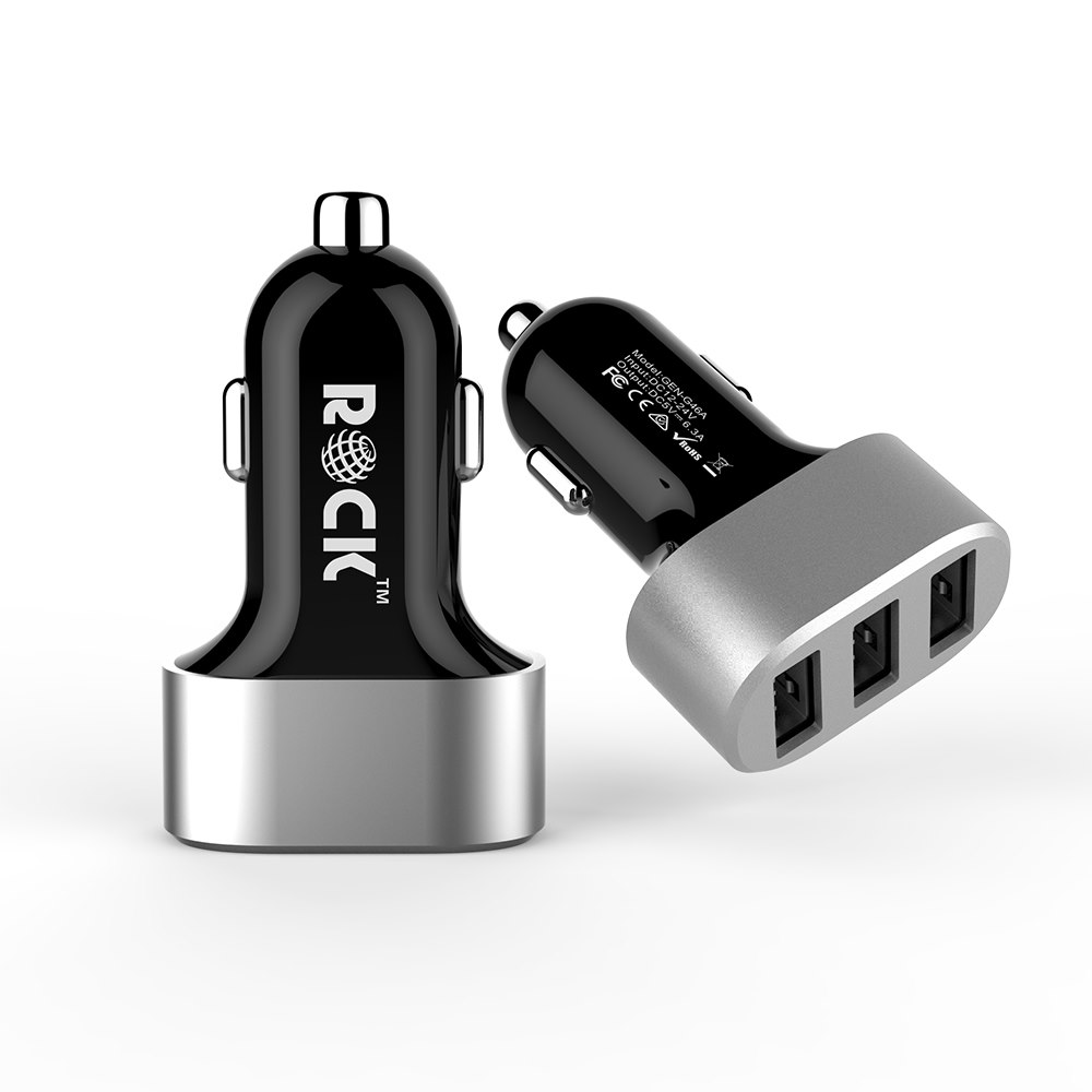 Rock 6.3A Three Usb Ports Car Charger - Black &Amp; Silver