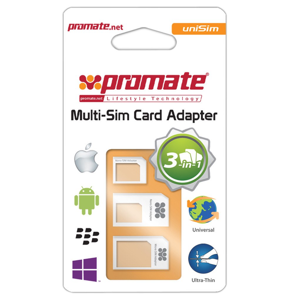 Promate 'uniSIM' 3-In-1 Micro, Nano Sim Card Adapter With iPhone Sim Removal Tool - White