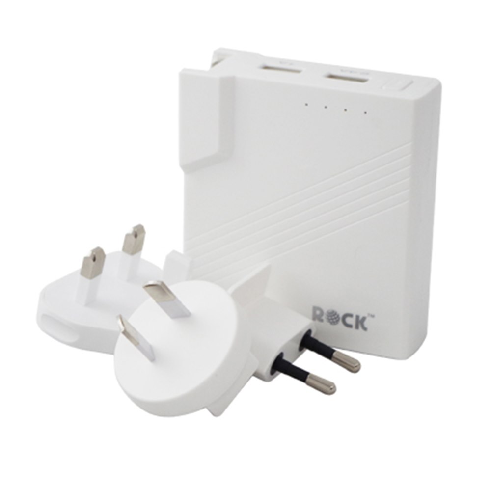 Rock 2-In-1 International Power Adapter With 5200mAH Power Bank Wall Charger (Aus/Uk/Korea Adapter)