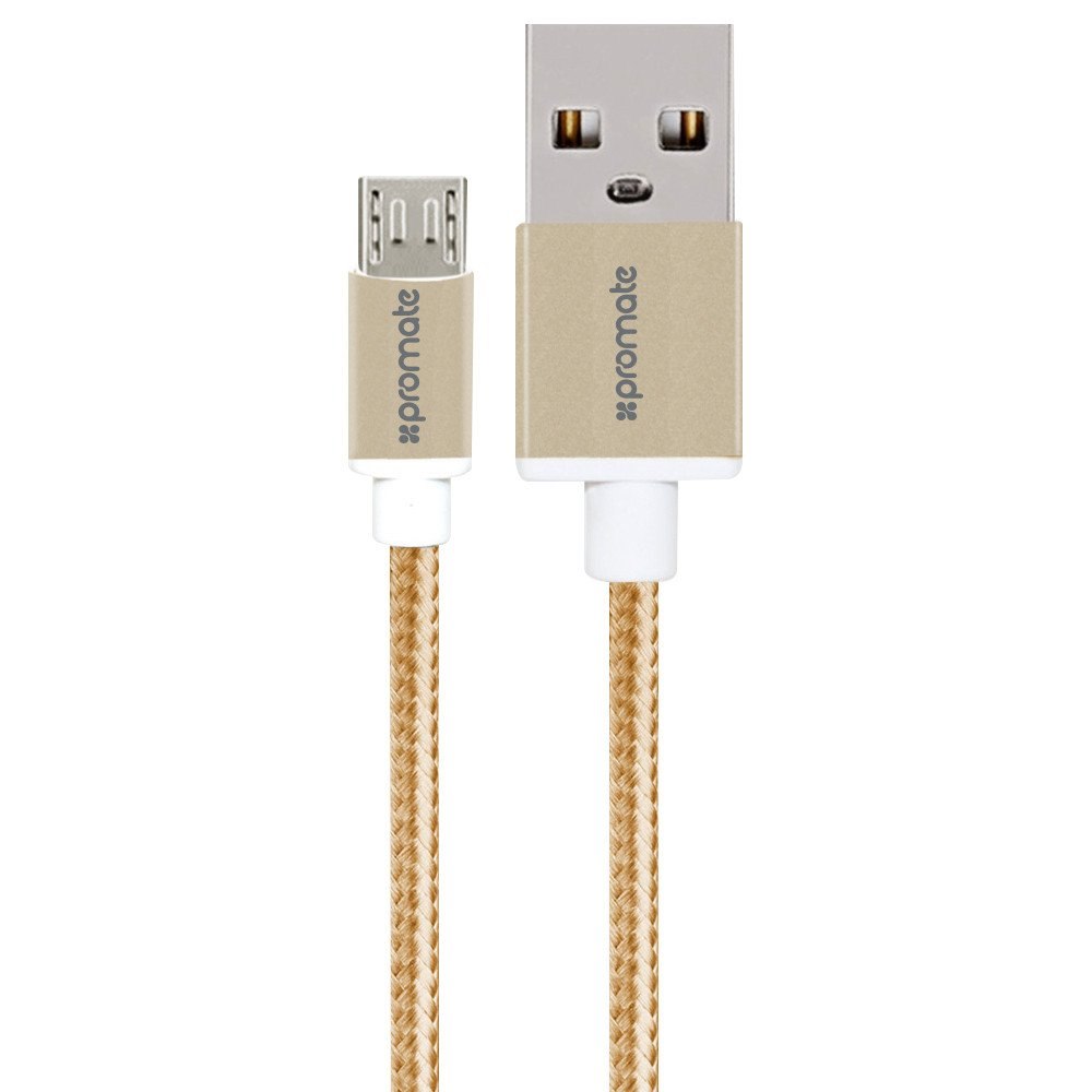 Promate 'linkMate-U2M' Ultra-Durable Mesh Braided Micro-USB SYNC &Amp; Charge Cable, 120CM , Gold