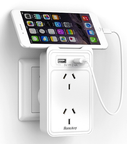 Huntkey 2 Socket Wall Power Station With 2 Usb Charging Ports