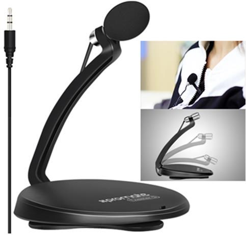 Promate Digital Mic W/ Detachable Clip,Omnidirectional Audio Recording, Multi-Position Stand &Amp; Aux