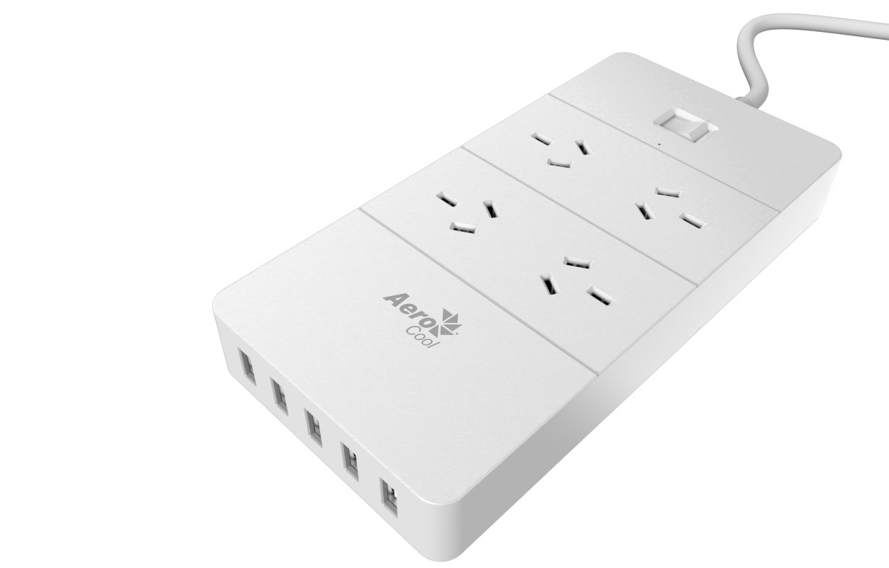 Aerocool Asa PowerStrip 4 Ac Outlet And 5 Usb Charging Port