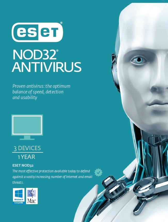 Eset Nod32 Antivirus 3 Devices 1 Year Retail Download Card