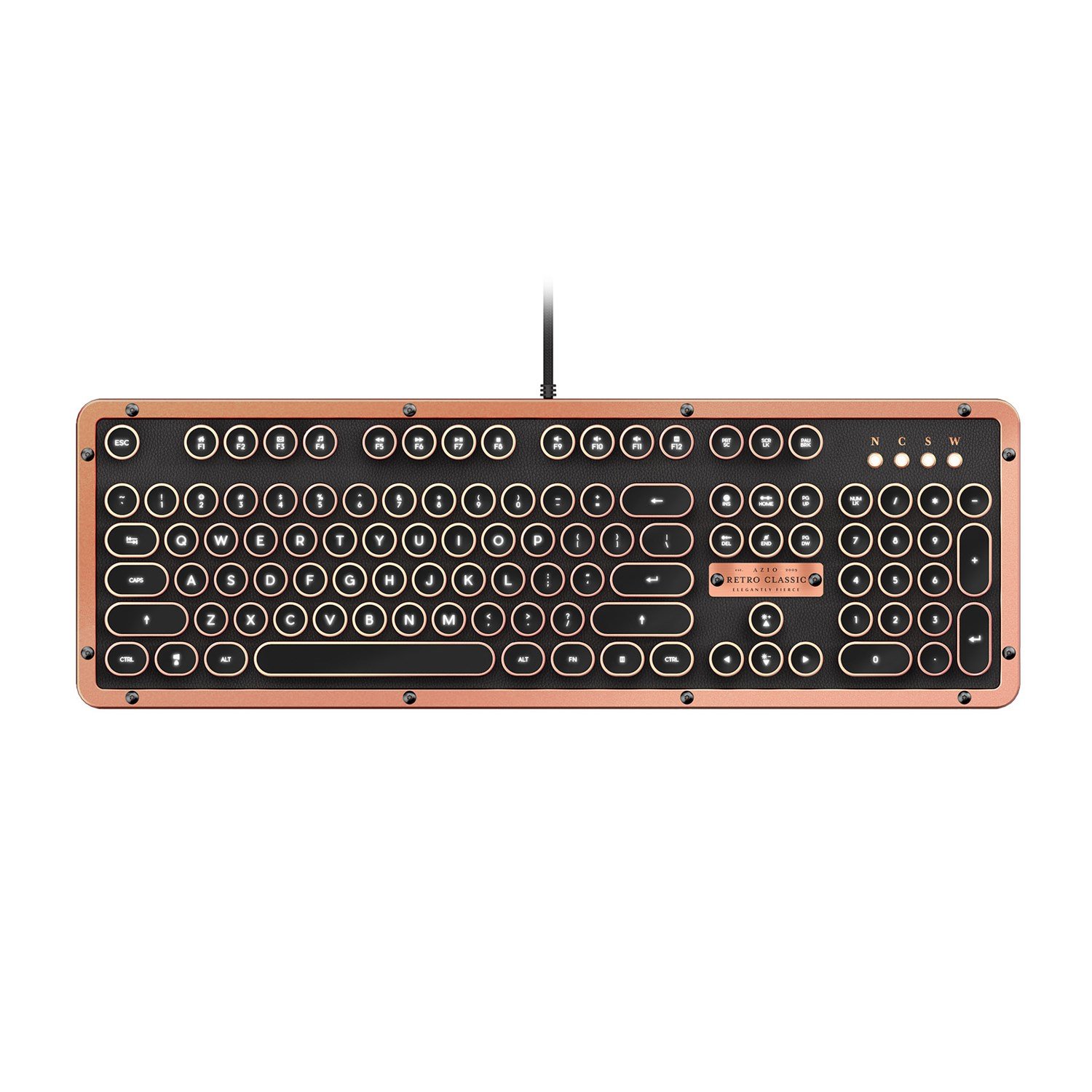 Azio MK Retro Classic Vintage Typewriter Backlit Mechanical Keyboard In Copper Alloy Trim And Black